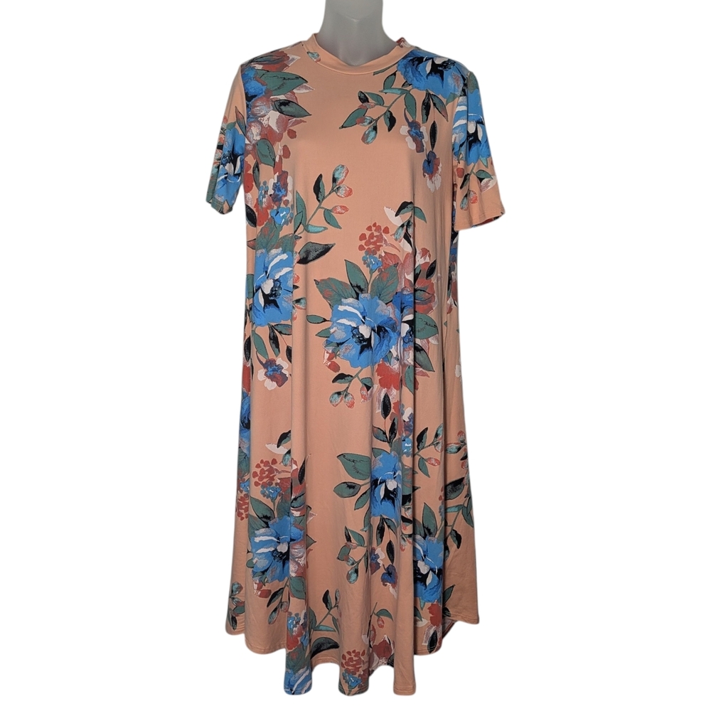 Reborn Oversized Medium Peachy Pink Blue Floral Midi Dress Modest Spring Flowy